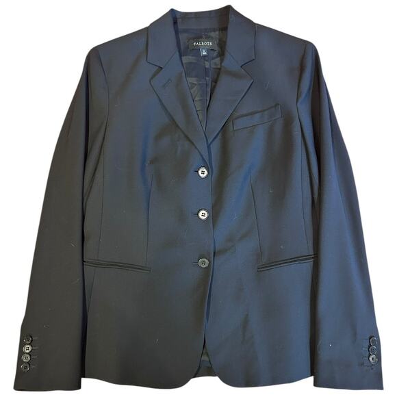 TALBOTS Black 3 Button Corpcore Wool Stretch Business Casual Blazer Size 10 - Picture 2 of 7